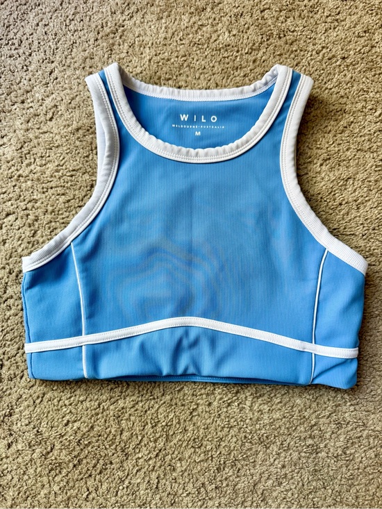 Wilo The Label Tops - Wilo Sky Blue Contrast-Trim Crop Top